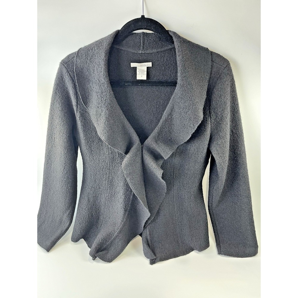 TSD Two Star Dog Ruffled Cardigan 100% Wool Womens Size S Black ~Not Lined~